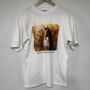 Vintage 90s Single Stitch “Sun of Happiness” Horse Nature Print T-Shirt Size L